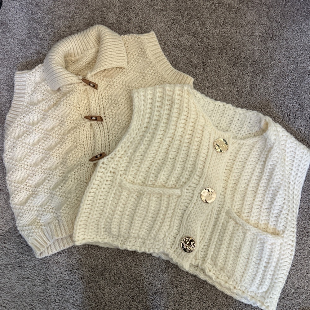 Lot Of 2‎ CHUNKY Oversized Ivory Sweater Vest SMALL-MED
